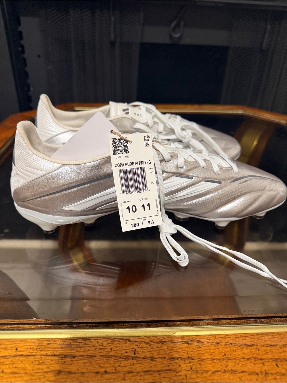 adidas Copa Pure IV Pro FG Soccer Cleats in Metallic Silver and White